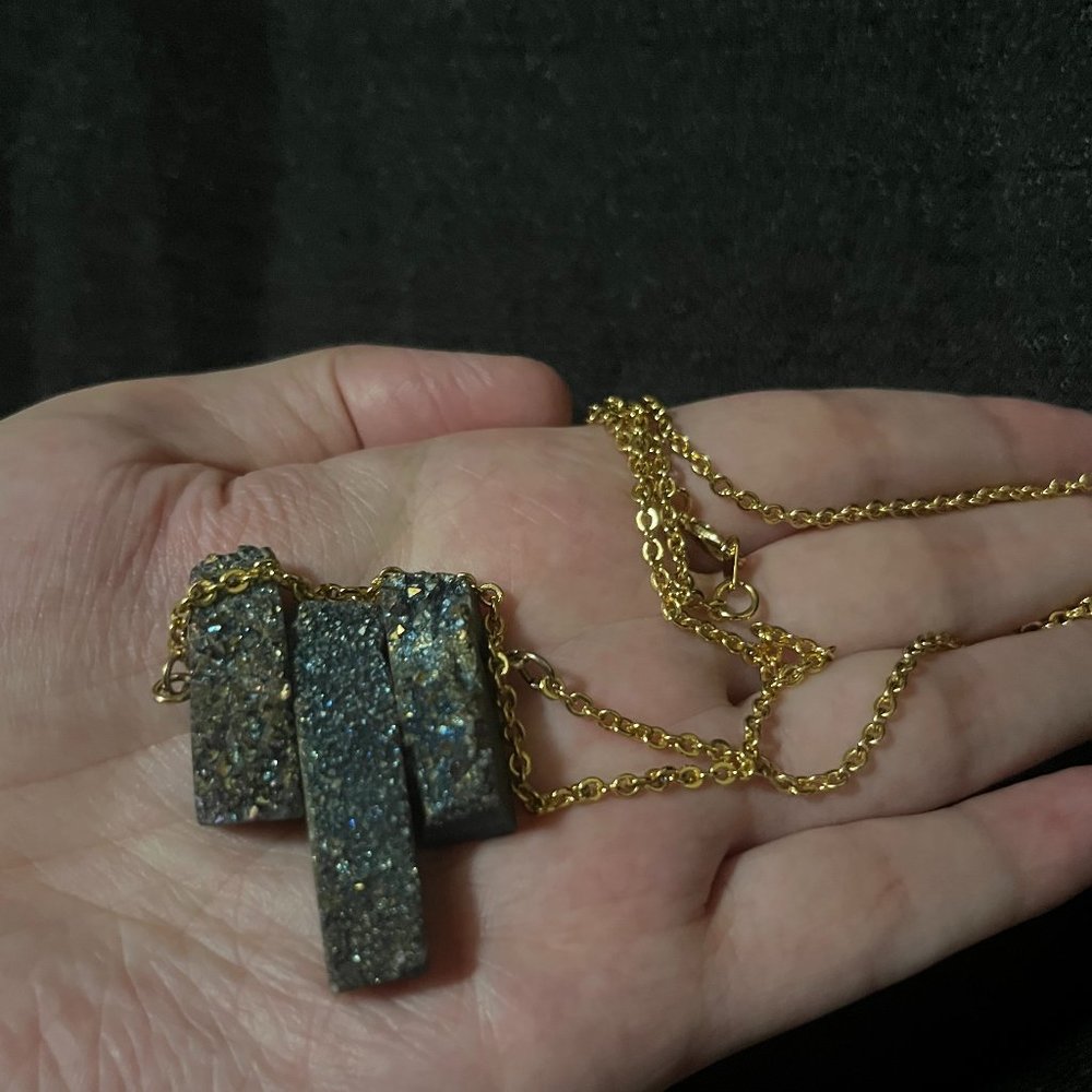 Druzy Quartz Crystal Necklace on Gold Chain